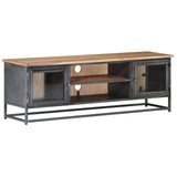 TV Cabinet Grey 120x30x40 cm Solid Acacia Wood and Steel - Extra Image