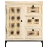 Sideboard 60x35x70 cm Solid Mango Wood and Natural Cane - Front View