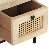 Sideboard 60x35x70 cm Solid Mango Wood and Natural Cane - Close-Up Angle