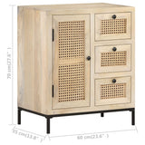 Sideboard 60x35x70 cm Solid Mango Wood and Natural Cane - Low Angle