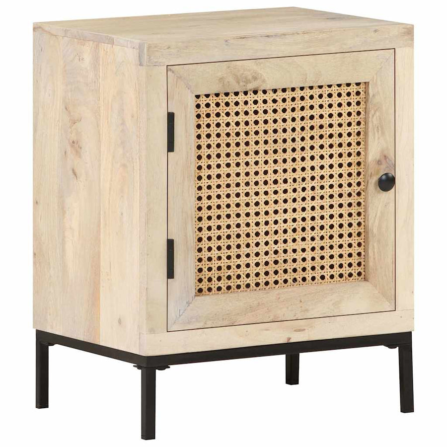 Bedside Cabinet 40x30x50 cm Solid Mango Wood and Natural Cane