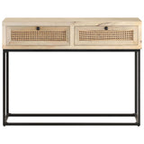 Console Table 100x35x76 cm Solid Mango Wood and Natural Cane - Front View