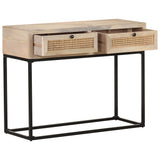 Console Table 100x35x76 cm Solid Mango Wood and Natural Cane - Side View