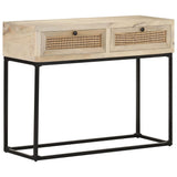 Console Table 100x35x76 cm Solid Mango Wood and Natural Cane