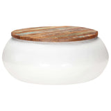 Coffee Table White 68x68x30 cm Solid Reclaimed Wood - Rear View