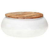 Coffee Table White 68x68x30 cm Solid Reclaimed Wood - Close-Up Angle