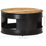 Coffee Table Black 68x68x36 cm Solid Rough Mango Wood - Rear View