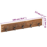 Hall Hanger with 5 Hooks 100x2.5x15 cm Solid Reclaimed Wood - Low Angle