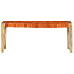 Bench 110 cm Brown Real Leather and Solid Mango Wood