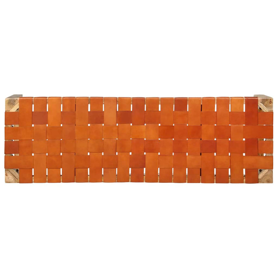 Bench 110 cm Brown Real Leather and Solid Mango Wood