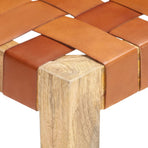 Bench 110 cm Brown Real Leather and Solid Mango Wood
