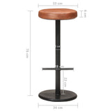 Bar Stools 2 pcs Brown Real Leather - Close-Up Angle