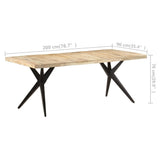 Dining Table 200x90x76 cm Rough Mango Wood - Rear View