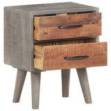 Bedside Cabinet Grey 40x30x50 cm Solid Rough Mango Wood - Front View