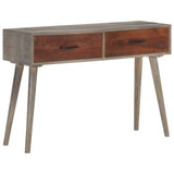 Console Table Grey 110x35x75 Cm Solid Rough Mango Wood - Close-Up Angle