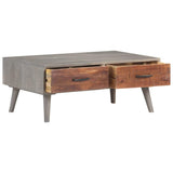 Coffee Table Grey 100x60x40 cm Solid Rough Mango Wood - Front View