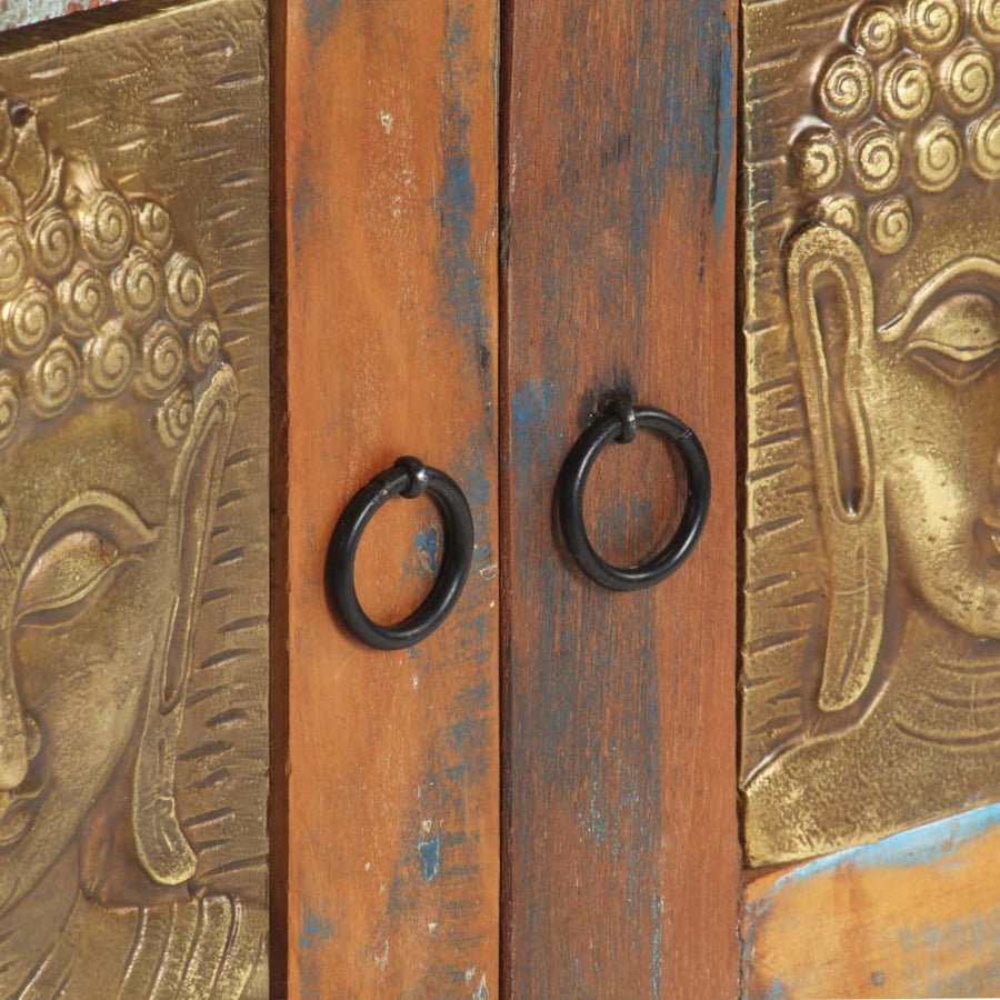 Sideboard With Buddha Cladding 60x35x75 Cm Solid Reclaimed Wood