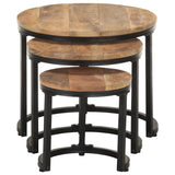 Side Tables 3 pcs Rough Mango Wood - Front View