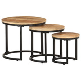Side Tables 3 pcs Rough Mango Wood - Extra Image