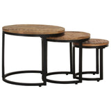 Side Tables 3 pcs Rough Mango Wood - Side View