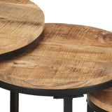 Side Tables 3 pcs Rough Mango Wood - Rear View