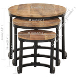 Side Tables 3 pcs Rough Mango Wood - Low Angle