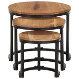 Side Tables 3 pcs Solid Acacia Wood - Front View