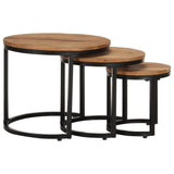 Side Tables 3 pcs Solid Acacia Wood - Side View