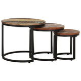 Side Tables 3 pcs Solid Reclaimed Wood - Side View