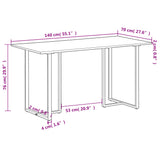 Dining Table 140 cm Solid Reclaimed Wood - Rear View