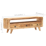 TV Cabinet 117x30x41 cm Solid Rough Mango Wood - Close-Up Angle
