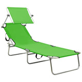Folding Sun Lounger with Canopy Steel Apple Green - Front View