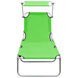 Folding Sun Lounger with Canopy Steel Apple Green - Side View