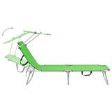 Folding Sun Lounger with Canopy Steel Apple Green - Low Angle
