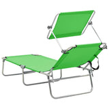 Folding Sun Lounger with Canopy Steel Apple Green - 45-Degree Angle
