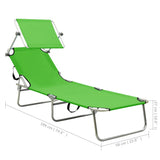 Folding Sun Lounger with Canopy Steel Apple Green - Extra Image