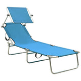 Folding Sun Lounger with Canopy Steel Turquoise and Blue - Front View