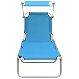 Folding Sun Lounger with Canopy Steel Turquoise and Blue - Side View
