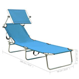 Folding Sun Lounger with Canopy Steel Turquoise and Blue - Extra Image