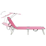 Folding Sun Lounger with Canopy Steel Magento Pink - Top-Down View