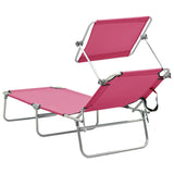 Folding Sun Lounger with Canopy Steel Magento Pink - 45-Degree Angle
