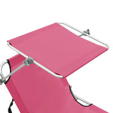Folding Sun Lounger with Canopy Steel Magento Pink - Close-Up Angle