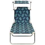 Folding Sun Lounger with Canopy Steel Leaves Print - Front View