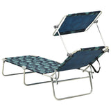 Folding Sun Lounger with Canopy Steel Leaves Print - Top-Down View