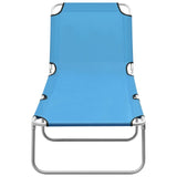 Folding Sun Lounger Steel and Fabric Turquoise Blue - Front View