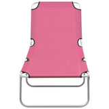Folding Sun Lounger Steel and Fabric Pink - Front View
