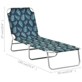 Folding Sun Lounger Steel and Fabric Leaves Print - Low Angle