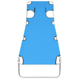 Folding Sun Lounger with Head Cushion Steel Turqoise Blue - Front View