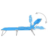 Folding Sun Lounger with Head Cushion Steel Turqoise Blue - Rear View