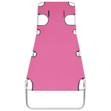 Folding Sun Lounger with Head Cushion Steel Magento Pink - Front View